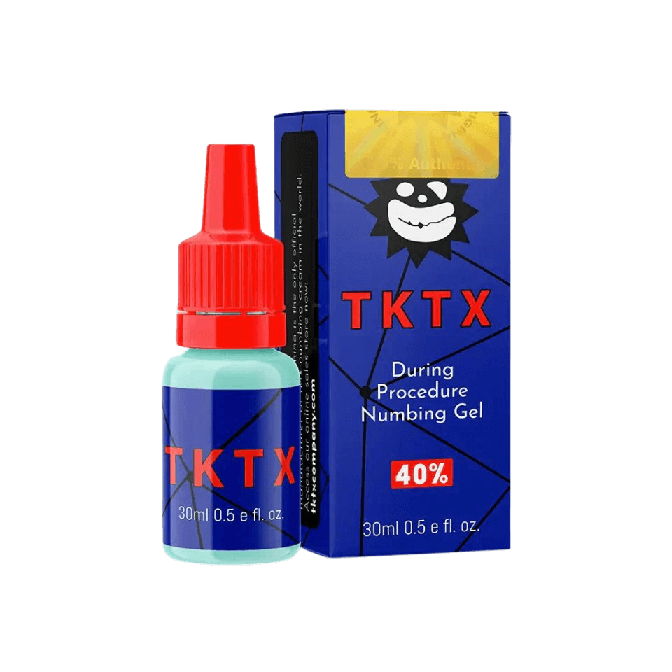 TKTX Numbing Gel applied during tattoo session for skin comfort and pain relief