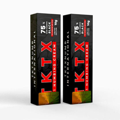 Two pack of TKTX black numbing cream 75% for fast and long-lasting pain relief during tattoos and cosmetic procedures