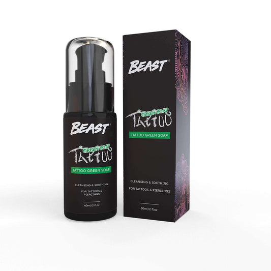 Beast Tattoo Aftercare Green Soap bottle for tattoo healing and protection